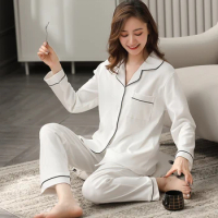 Winter Cotton Pajama for Women Autumn Full Sleeves Soild White Pijama Mujer Invier Pure Cotton Sleepwear Pink Pyjama Femme