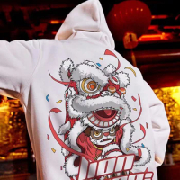 Autumn Funny Lion Dance Graphic Hoodies For Men Hip Hop Fashion Anime Hooded Sweatshirts Hombre Y2K Streetwear Printed Hoody
