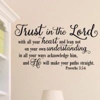 1pc “Trust in The Lord with All Your Heart”Art Text Wall Stickers Study Room Decor for Bedroom Kids Room Living Room Decoration