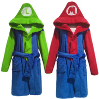 Hot Mario and Luigi Cosplay Costume Mario Bros Hoodie Night-robe Adults Kids Winter Warm Flannel Pajamas Halloween Party Clothes