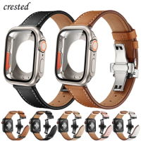 Upgrade Case+Leather Strap For Apple watch band 44mm 40mm 45mm 41mm change to ultra 49mm cover+bracelet iwatch series 8 SE 4 6 7