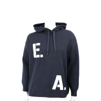 Emporio Armani 字母刺繡厚磅針織羊毛混紡深藍色連帽運動衫 大學T(男女可穿)