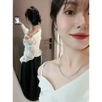 Áo sơ mi nữ lệch vai tay dài, áo nữ lệch vai nhún eo Logastore_129