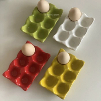Beautiful 6 Compartments Ceramic Egg Tray Home Refrigerator Egg Storage Tray Creative Home Storage Moisture-proof Egg Tray