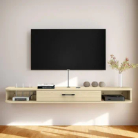63'' Wall Mounted TV Cabinet, Floating Shelves with Door, Modern Entertainment Media Console Center Large Storage TV Bench