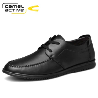 Camel Active New Men Casual Shoes Genuine Leather Mens Loafers Comfy Breathable Driving Shoes Lace-up Black Shoes