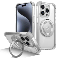 Transparent Magnetic Ring For Magsafe Wireless Charge Cases For iPhone 15 14 13 12 11 15 Pro Max Shockproof Cover Accessories