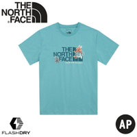 【The North Face 女 快乾短袖T AP《青色》】7WFH/吸濕排汗花卉LOGO短袖T恤/運動衫