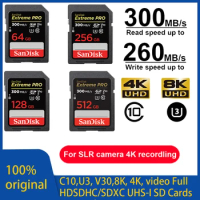 SanDisk Extreme Pro SD Card SDHC 64GB 128GB 256GB SDXC 300MB/s UHS-I Class10 Memory Card Support U3 8K V90 Technical Video Card