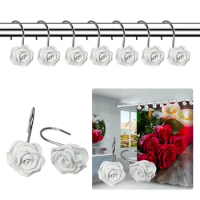Shower Curtain Hooks, Rose Design, Resin Hooks, Rod Clips, Window Clamps, Bath Curtain Ring, Buckle Accessories, 12Pcs Set