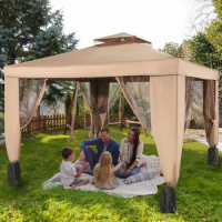 VEVORbrand 10x10ft Outdoor Canopy Gazebo with Four Sandbags - Gazebo with Netting, Waterproof and UV Protection