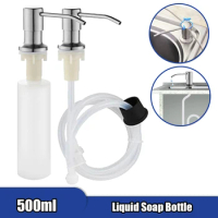 Kitchen Sink Soap Dispenser 500ML Liquid Soap Bottle Sink Built-in Design with Stainless Steel Head Hand Press Dispenser Bottle
