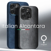 Italy Alcantara Leather Case with Magsafe for iPhone 15 14 13 12 Pro Max 14 15Plus Genuine Leather Cover with Magnet for Apple