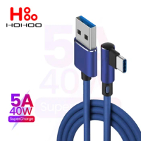 5A 45W Type C USB Fast Charging Cable for Huawei Xiaomi OPPO VIVO POCO OnePlus 90 Degree Right Angle Elbow Gaming Charger Cable