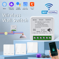 Tuya WiFi Smart 1~3Gang Switch For Lighting RF 433MHz Wireless Switch Smart Life APP Voice Control Work With Alice Alexa Google