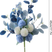 White Fake Flowers Blue Bouquet Hydrangea Artificial Flowers Chrysanthemum Silk Flowers Artificial for Decoration Flower
