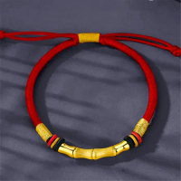 1pcs Pure 999 24K Yellow Gold Bracelet Lucky Bamboo Elbow Long Tube Pendant