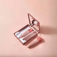 OEM ONE-K191 Set Kuas Make Up Portable Plus Cermin Rias / Makeup Brush Set 5IN1 With Box / Brush Pow