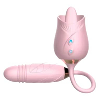Rose Telescopic Licking Tongue Mainan Seks Tahan Air untuk Mode 10 Wanita Licking+Pulse Pink