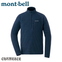 【Mont-Bell 日本 男 Chameece Pullover 刷毛半門襟《淺靛藍》】1104983/刷毛長袖/中層衣/排汗休閒衫/彈性透氣