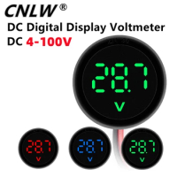 DC 4-100V LED Digital Display Round Two-wire Voltmeter DC Digital Car Voltage Current Meter Volt Detector Tester Monitor Pane