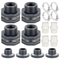 1Set PVC Bulkhead Fitting 3/4 Inch With Plugs Garden Hose Adapter With Clamp Kit Thru-Bulk Pipe Fitting