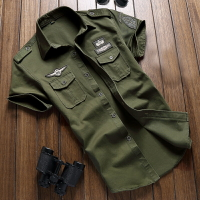 二戰德軍純棉休閑軍裝軍綠色夏裝襯衣短袖襯衫工裝大碼男透氣襯衫