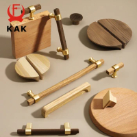 KAK Walnut Wooden Kitchen Cabinet Knobs and Handles European Ash Shoe Cabinet Handle Gold Cupboard Door Pulls Door Hardware