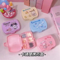 Kawaii Kuromi My Melody Cinnamoroll Sealed Medicine Packaging Box Anime Sanrio Girly Heart Cute Portable Weekly Pill Box