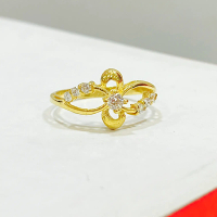 Genuine 18K Pure Gold Bow Ring with Brilliant Zircon Stone - Real Solid 18K Gold Ribbon Knot Ring fo