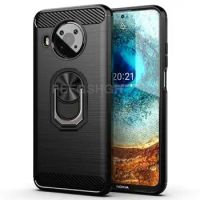 Carbon Fiber Ring Holder Stand Case For Nokia X10 X20 G10 G20 5.4 3.4 2.4 1.3 8.3 5G Silicone Shockproof Protective Cover