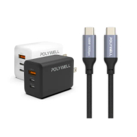 【POLYWELL】65W三孔PD快充組 GaN充電頭+Type-C 100W Gen2充電線 /2M