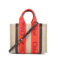 【Chloe’ 蔻依】Woody tote bag 新款帆布兩用托特包(小號/橘紅)