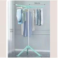 多功能衣帽架 晾衣架 簡約掛衣櫃 曬衣架【北歐綠】金屬款-免安裝摺疊-三翅防風-可升降 【大】