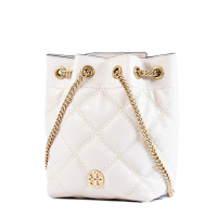 TORY BURCH WILLA 菱格紋肩背/斜背鍊帶二用水桶包-香草白/迷你款