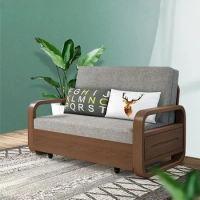 Sofa Bed Solid Wood Living Room Multifunctional Folding Small Family Single Double Sitting Office Study Telescopic Bed