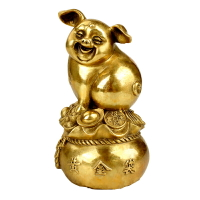 聚緣閣黃銅黃金袋豬擺件十二生肖銅豬開業禮品招財豬中式家居飾品