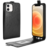 6.1in Case for Apple iPhone 12 Cover Down Open Style Flip Leather Thick Solid Card Slot Black Covers for iPhone12