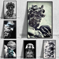 Black and White Zeus the King of Gods and Poseidon Classical Sculpture Canvas Painting Print Wall Poster Living Room Home Decor