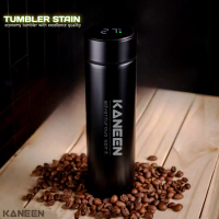 Kaneen Tumbler Botol Minum Thermos Stainless Steel 500ml Anti Karat dengan Indikator Suhu Hitam & Pu
