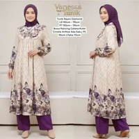 Almira One Set Wanita Kekinian Tunik Ruffle Rayon Premium Outfit Baju Setelan Celana Kulot LD 110 cm