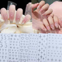 Mirror Silver Nail Sticker 3D Pentagram Star Heart Small Pattern Fingernail Decoration DIY Manicure Decals
