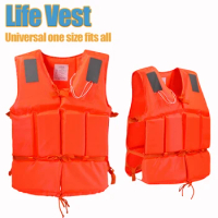 Lightweight Adult Nylon Foam Swimming Size with SOS Sport Durable Water Life Jacket Supplies Adjustable Life Whistle Jacket Vest