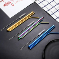 Reusable Drinking Straw 304 Stainless Steel Straw Set High Quality Metal Colorful Straw With Cleaner Brush Bar Party Accessory