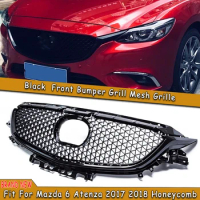 Car Front Grille Racing Grill Black Upper Replacement Bumper Hood Vent Mesh Auto Accessories For Mazda 6 Mazda6 Atenza 2017-2018