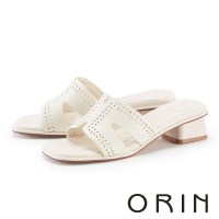 預購 ORIN 造型洞洞真皮低跟拖鞋(白色)