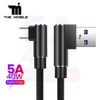 5A USB Fast Charging Type-C Cable for Samsung Galaxy 23 Ultra Xiaomi 13 Pro Redmi Note 12 Turbo 90° Mobile Phone Type C Charging