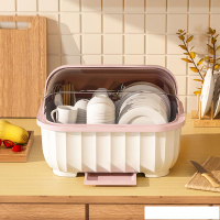 碗櫃 廚房碗筷收納箱帶蓋密封塑料碗柜收納餐具柜瀝水藍碗架宿舍收納器