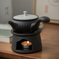 日式粗陶側把茶壺不銹鋼過濾網泡茶壺陶瓷功夫茶具單壺溫茶爐蠟燭
