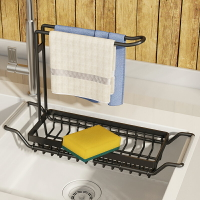 廚房清潔用品置物架不銹鋼可伸縮抹布瀝水架水槽上收納洗碗布掛架